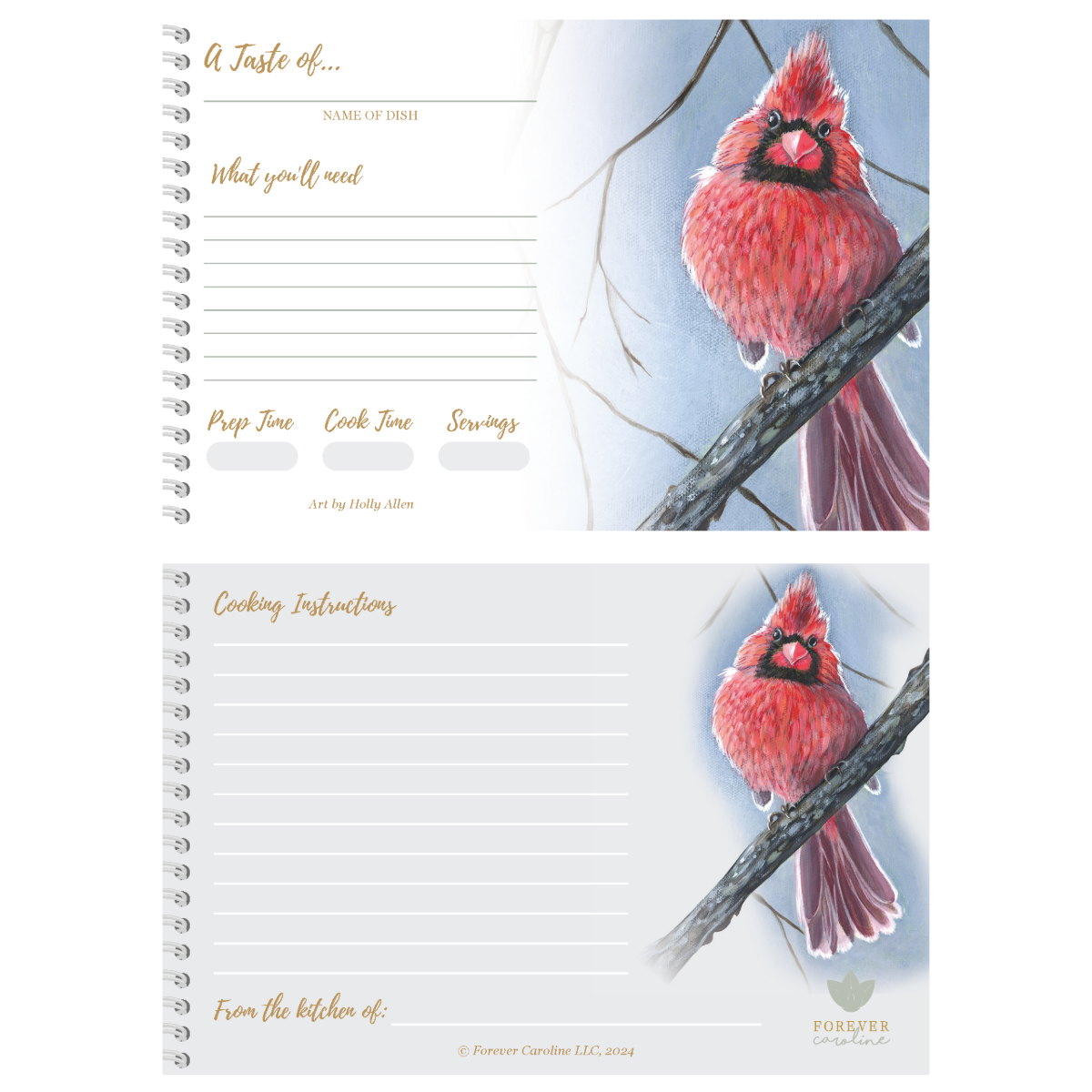 Recipe Cards Gift Set w/ Cardinal Bird Artwork | 10, 20 or 50 Cards
