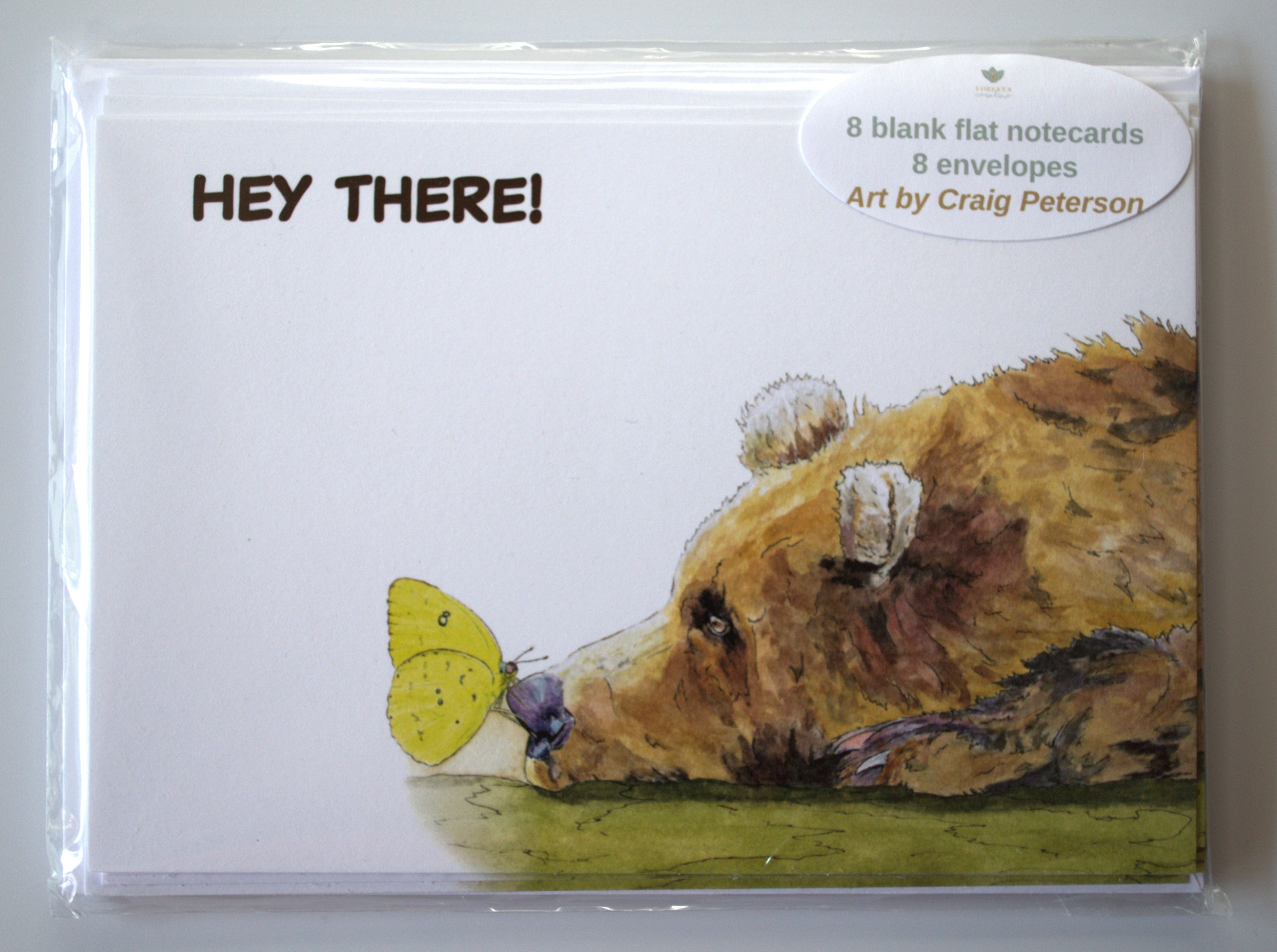 Flat Note Cards with Bear with Butterfly | Set of 8 Cards & Envelopes