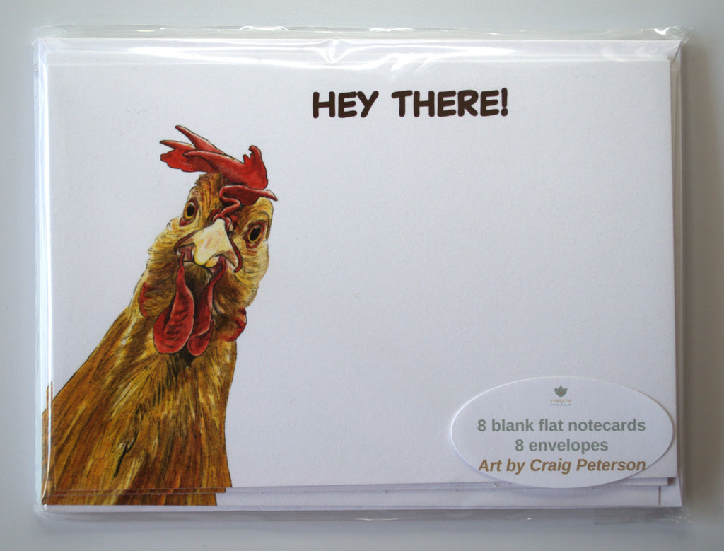 Flat Note Cards with Chicken Artwork | Set of 8 Cards & Envelopes