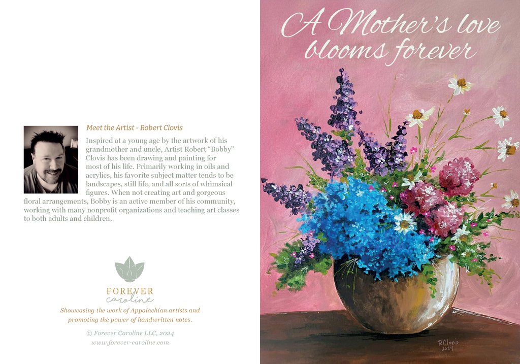 Mother's Day Card for Mom with Beautiful Bouquet and 'A Mother's Love Blooms Forever' Message