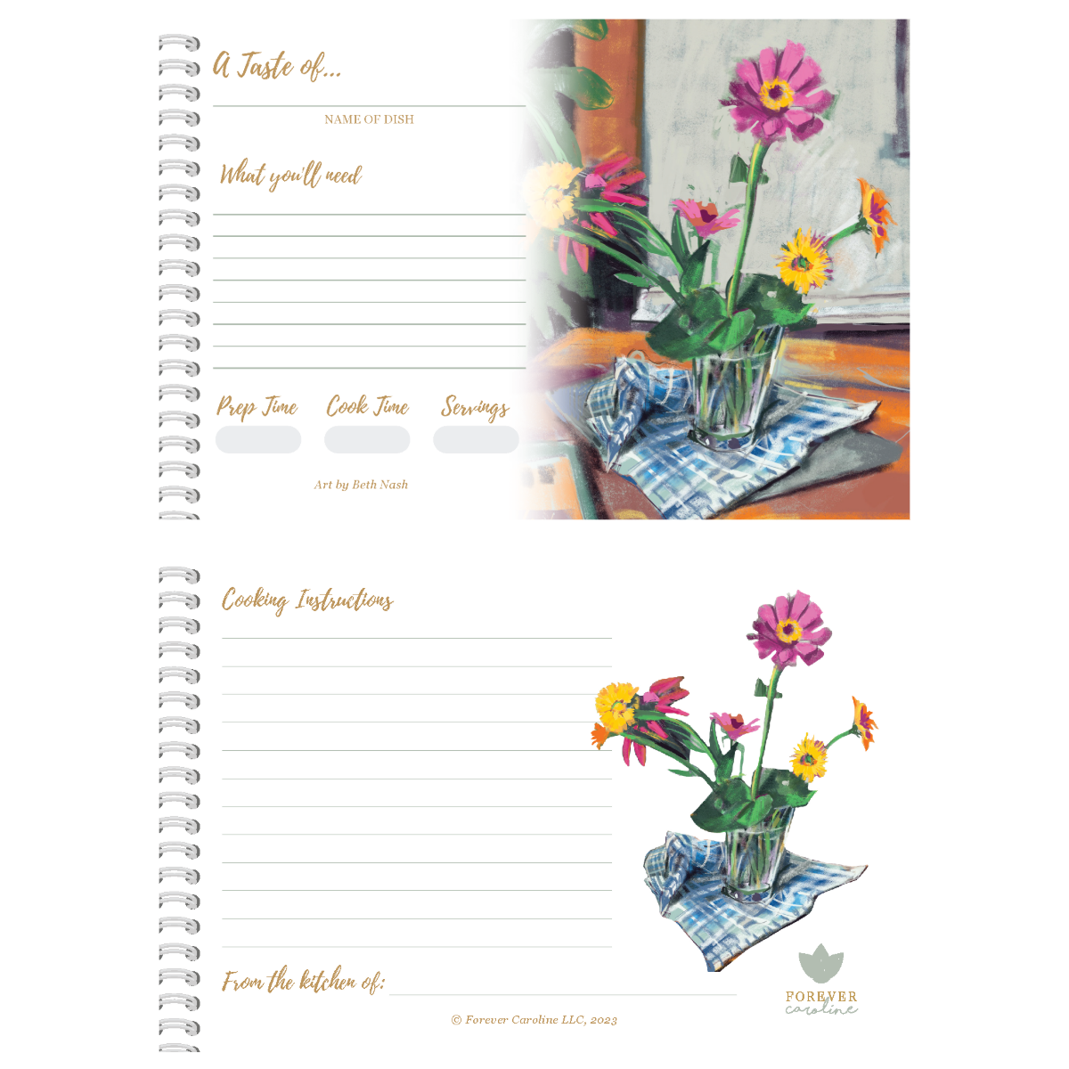 Recipe Cards Gift Set w/ Colorful Flowers Artwork | 10, 20 or 50 Cards