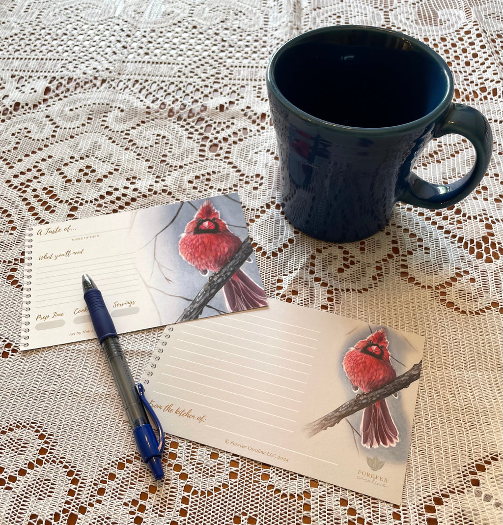 Recipe Cards Gift Set w/ Cardinal Bird Artwork | 10, 20 or 50 Cards