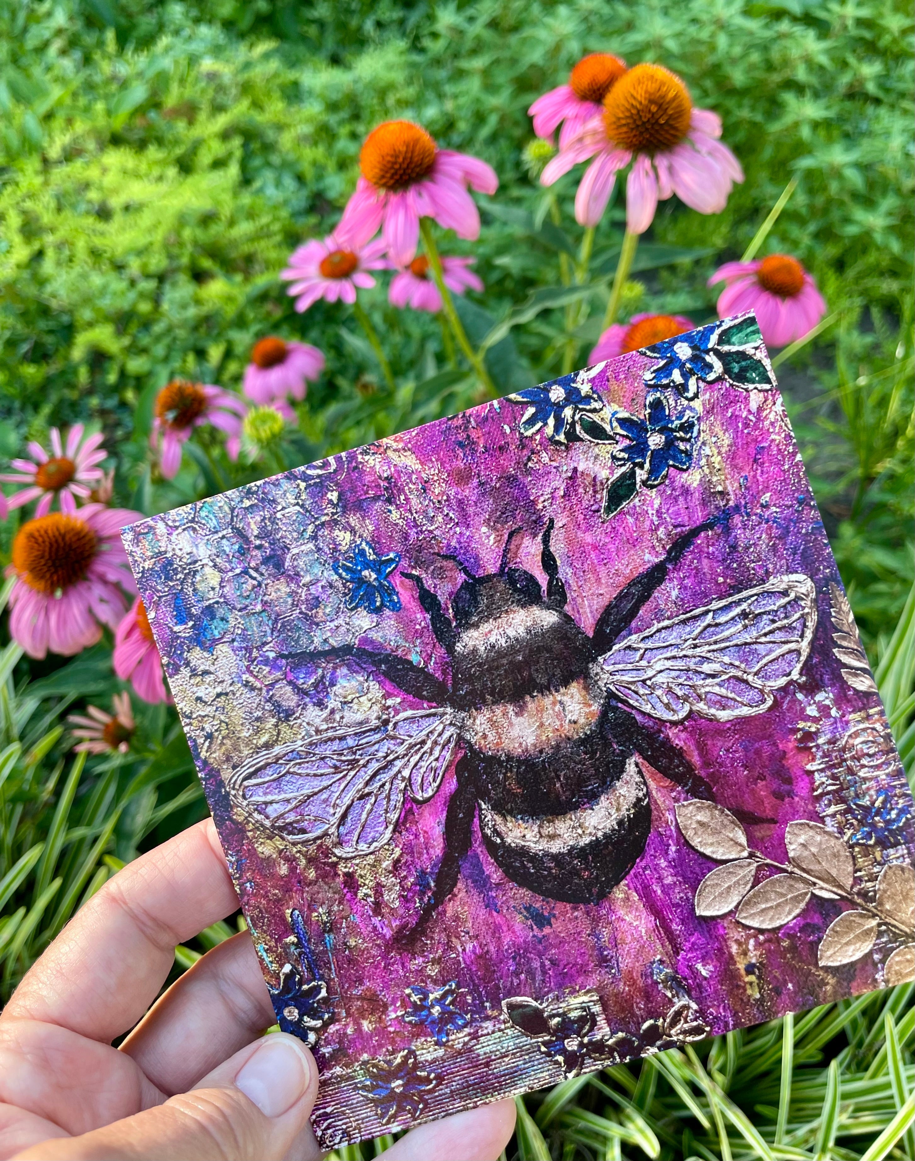 Elegant Bee All-Occasion Blank Single Notecard OR 4 Card Set