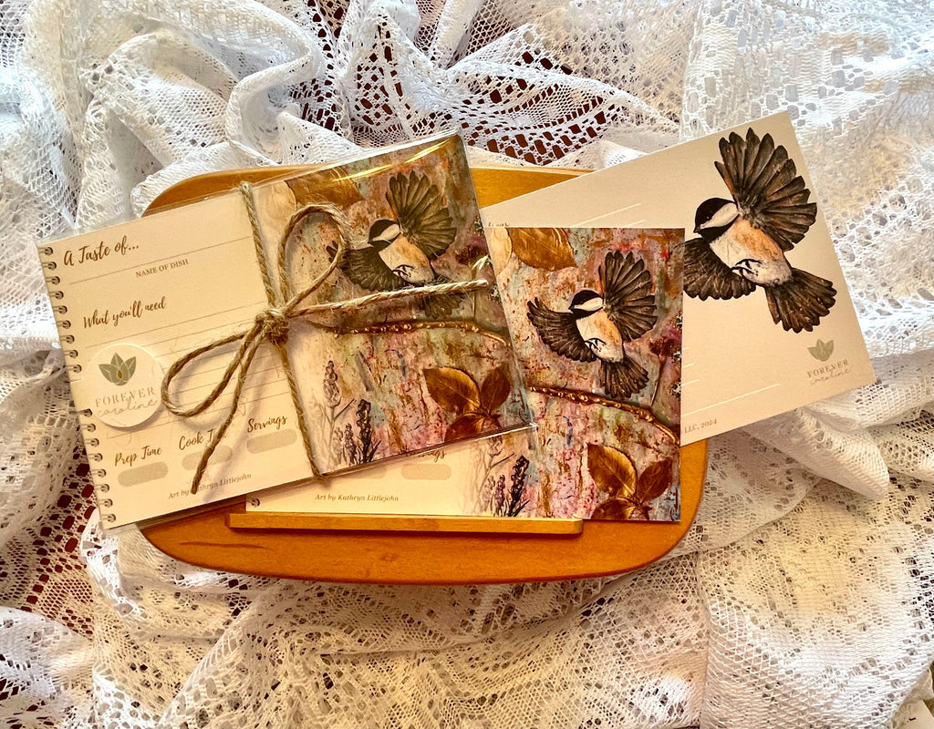 Recipe Cards Gift Set w/ Elegant Chickadee Artwork | 10, 20 or 50 Cards