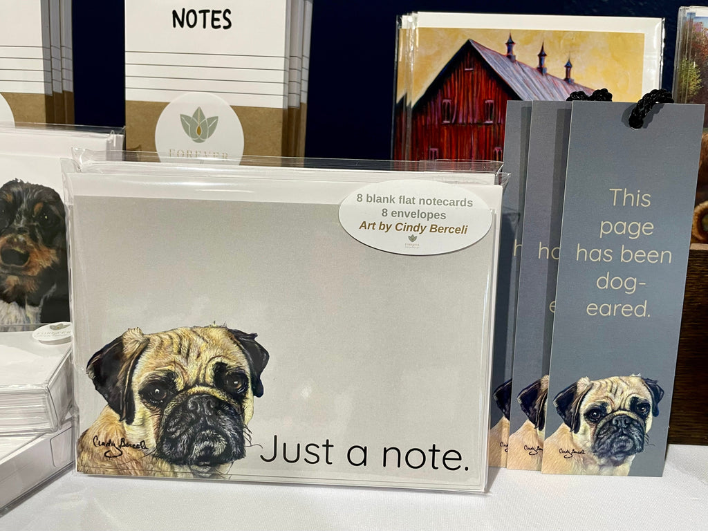 Flat Note Cards with Pug Dog Artwork | Set of 8 Cards & Envelopes
