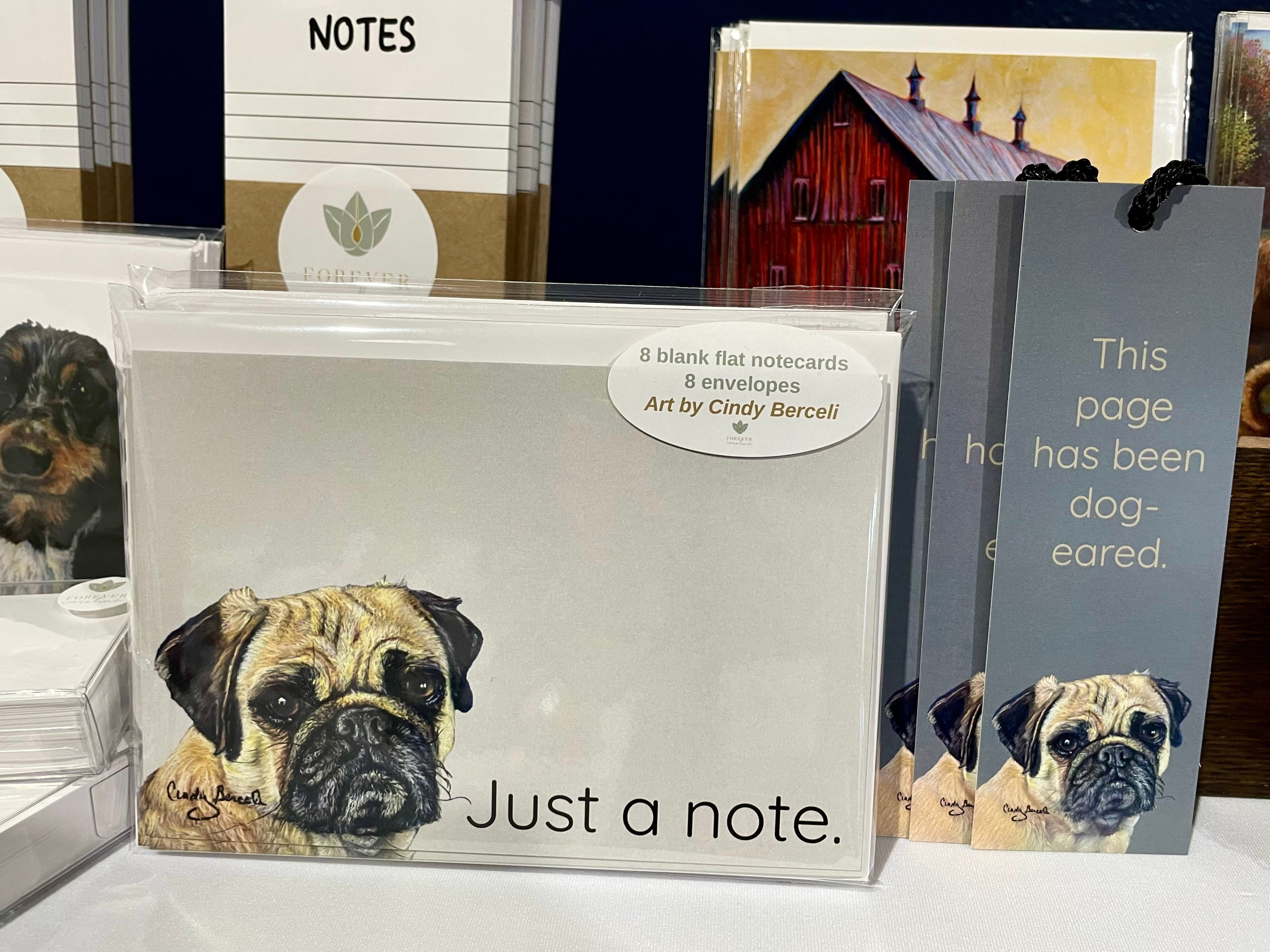 Flat Note Cards with Pug Dog Artwork | Set of 8 Cards & Envelopes