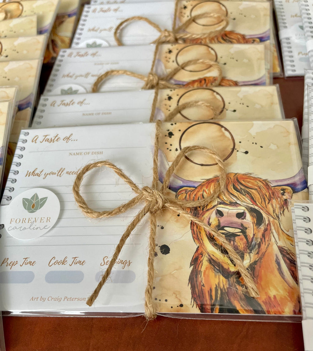 Recipe Cards Gift Set w/ Highland Cow Art | 10, 20 or 50 Cards