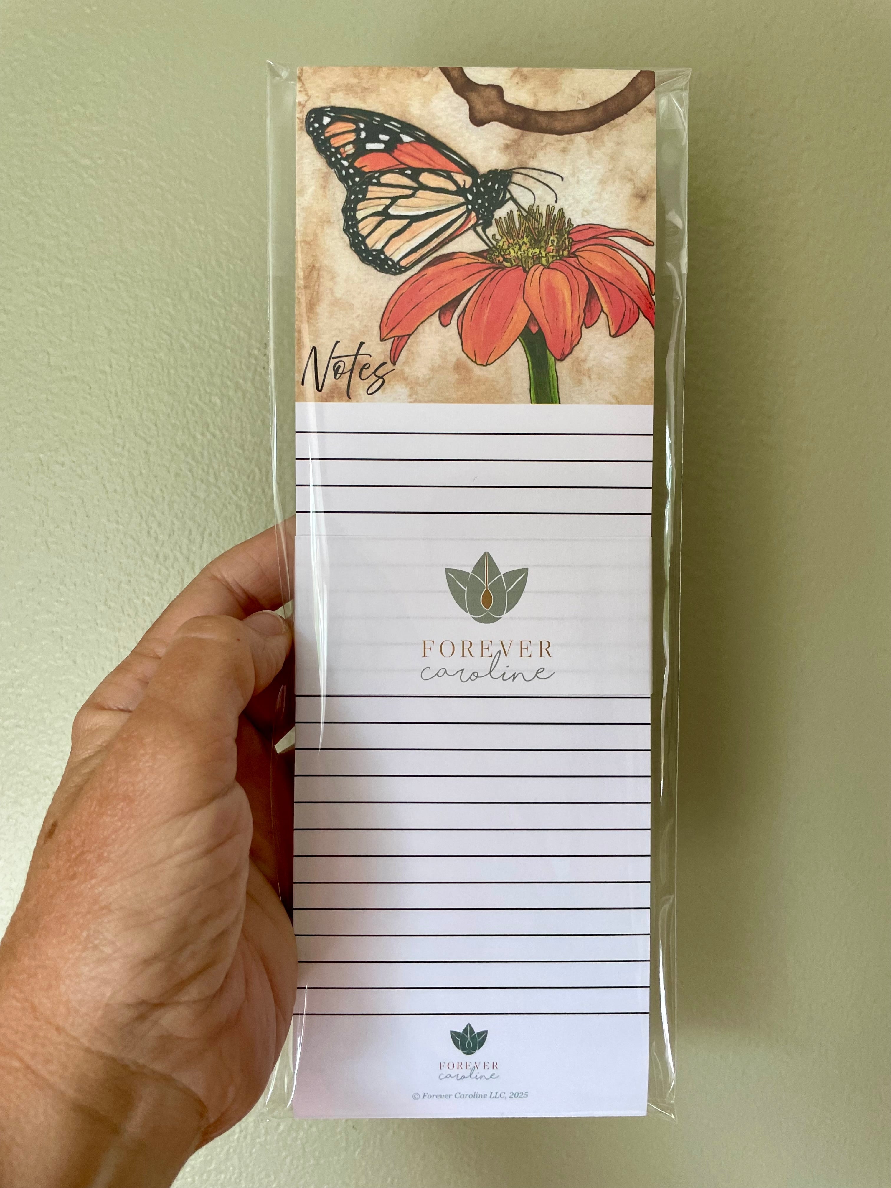 Magnetic Notepad w/ Monarch Butterfly & Orange Coneflower Artwork