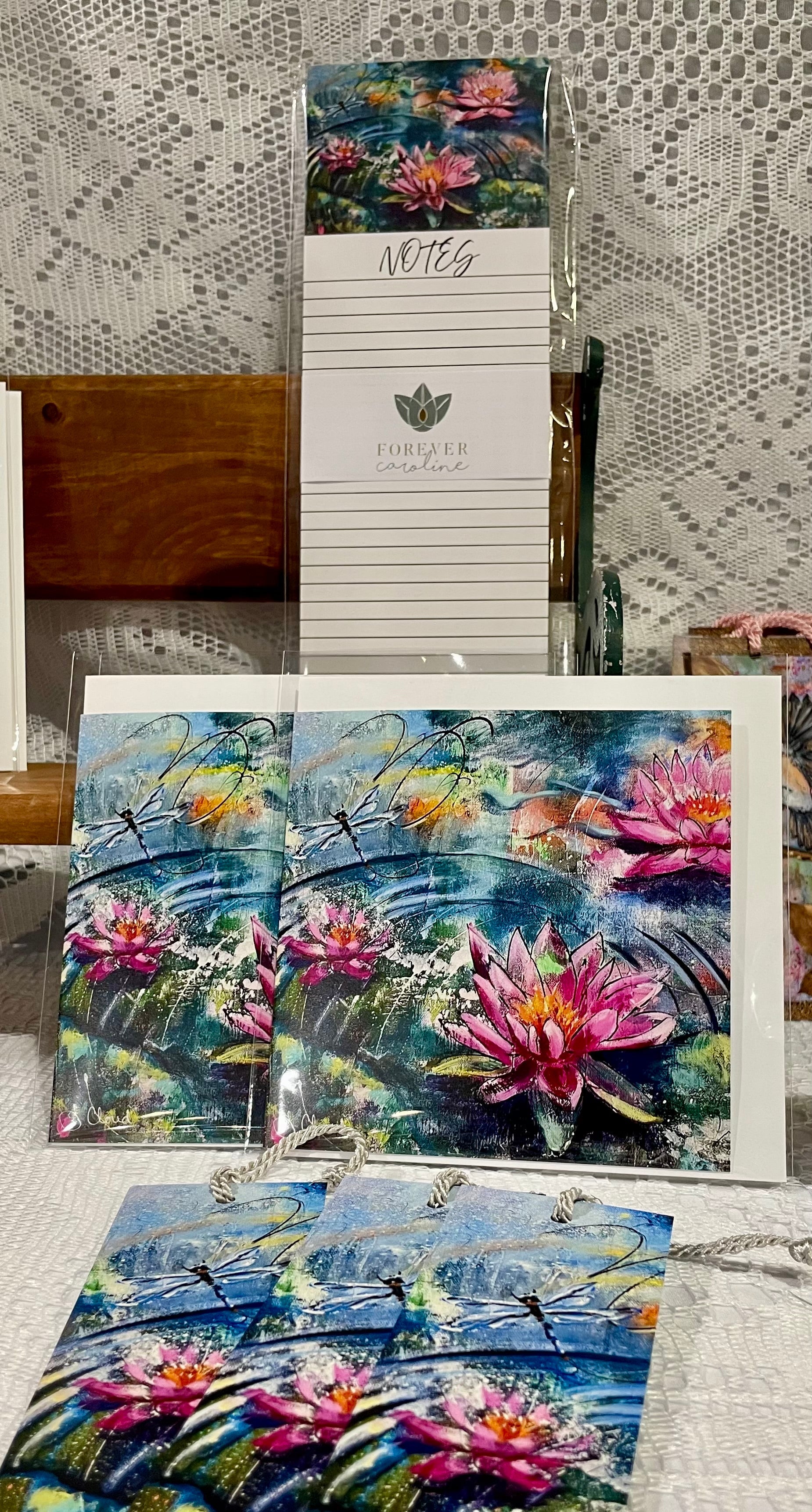 Pink Lotus & Dragonfly Blank Notecard | Single or 4-Card Set