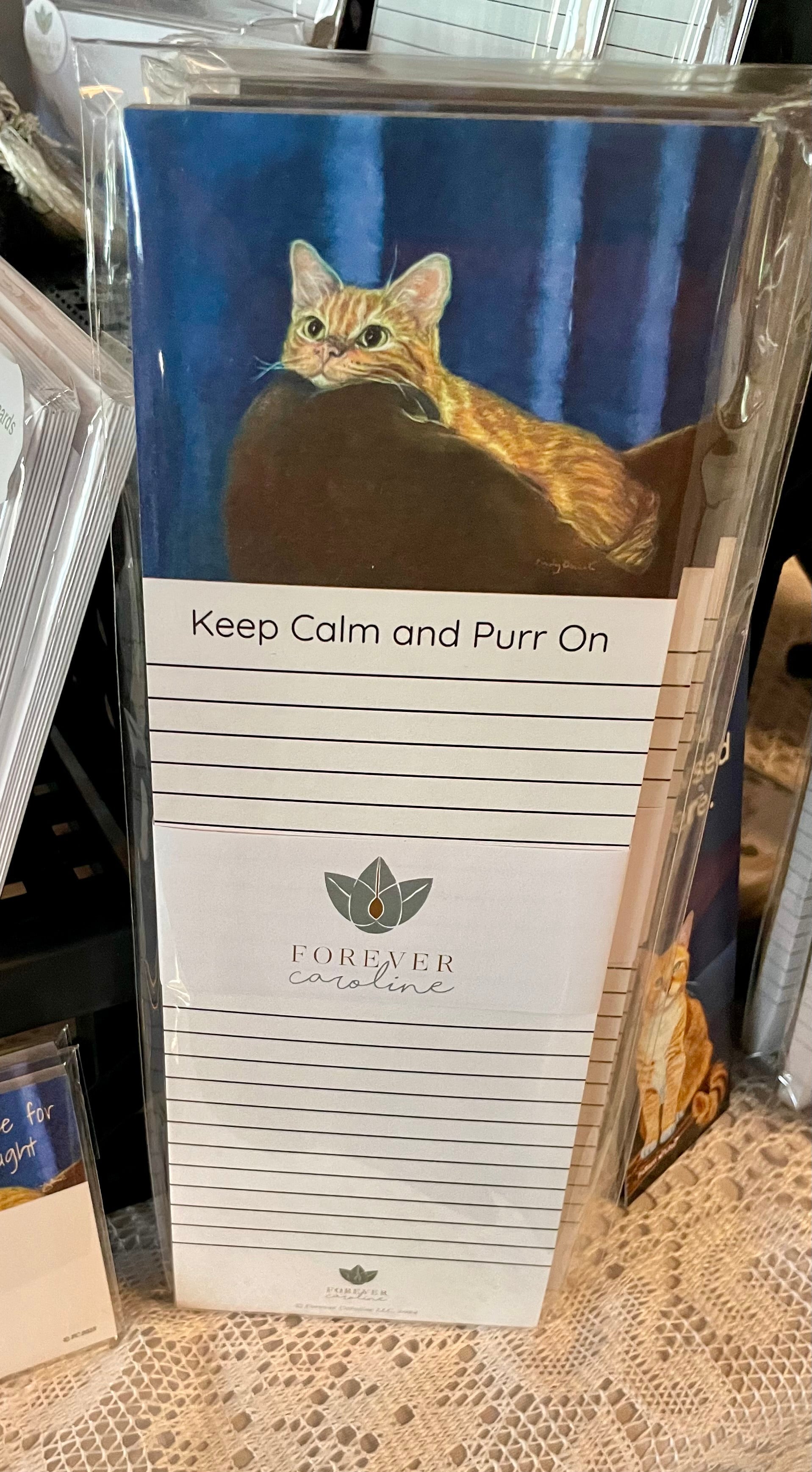 Magnetic Notepad w/ Orange Cat Art and "Keep Calm and Purr On" Message