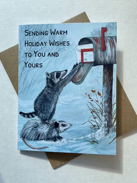 Raccoon & Opossum Holiday Greetings Card