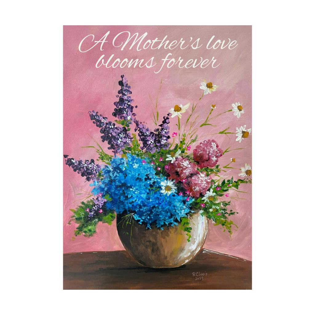 Mother's Day Card for Mom with Beautiful Bouquet and 'A Mother's Love Blooms Forever' Message