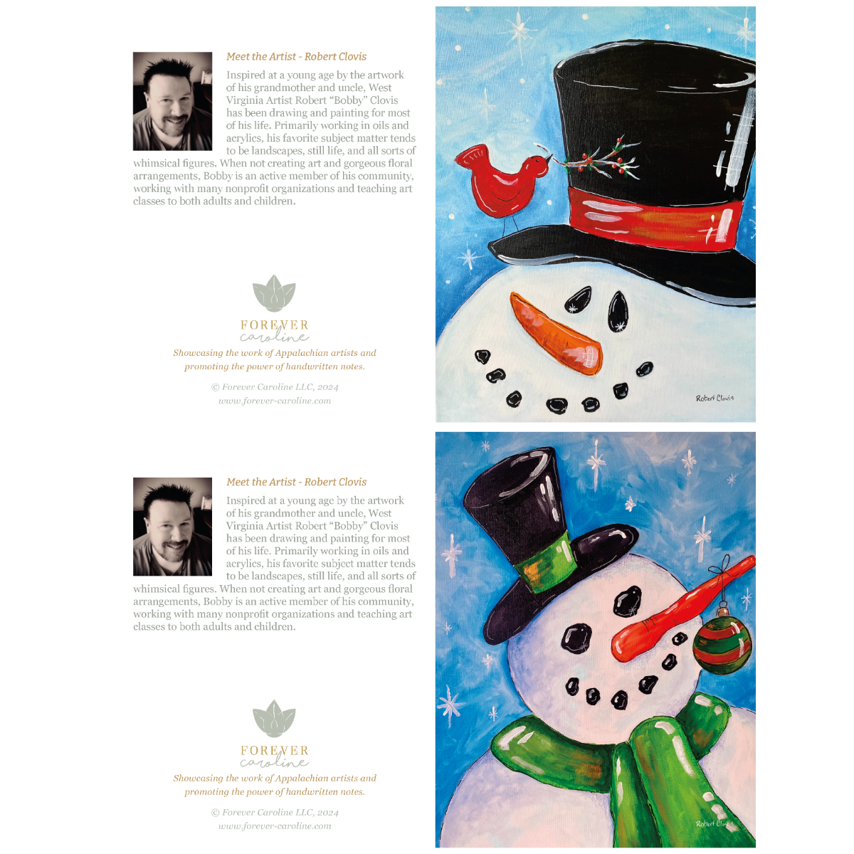 Colorful Snowmen Holiday Card Boxed Set (Blank Inside) | 4, 8 or 20 Cards