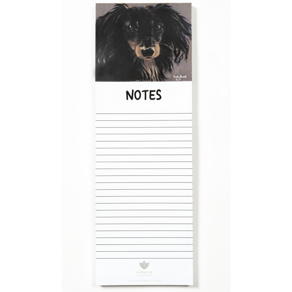 Magnetic Notepad w/ Long Hair Dachshund Art | Cute Dog Memo Pad