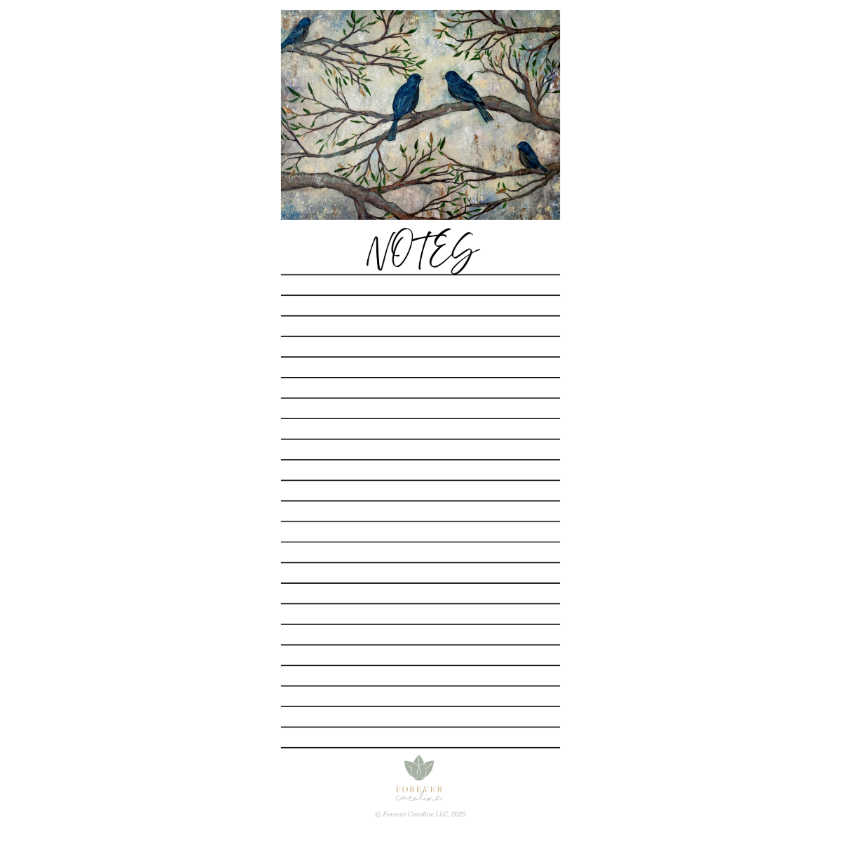 Magnetic Notepad w/ Birds & Branches Artwork | Pretty Bird Memo Pad