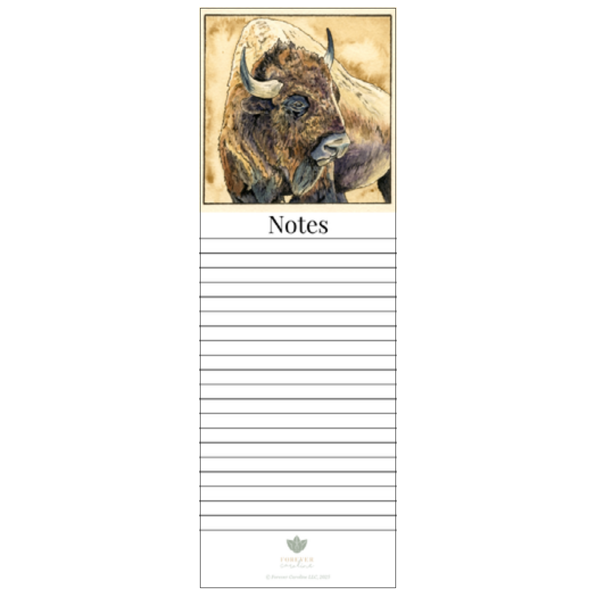 Magnetic Notepad with Rustic Western Bison Painting