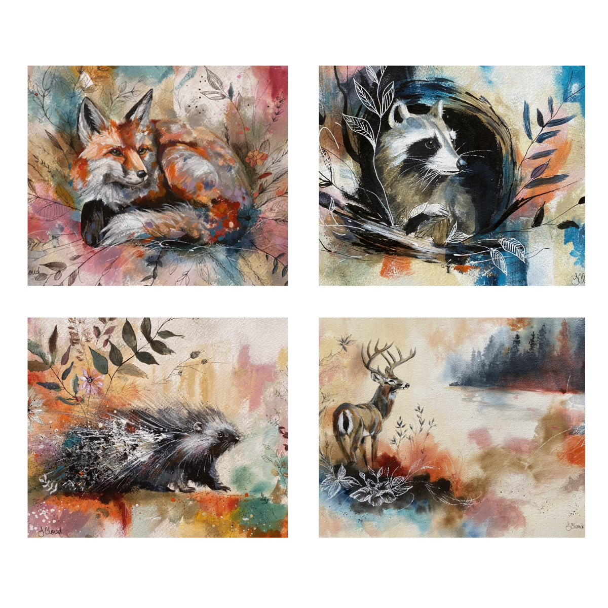 Woodlands Wildlife All-Occasion Blank Notecard Set | 4 Card Set Featuring Fox, Raccoon, Porcupine and Deer