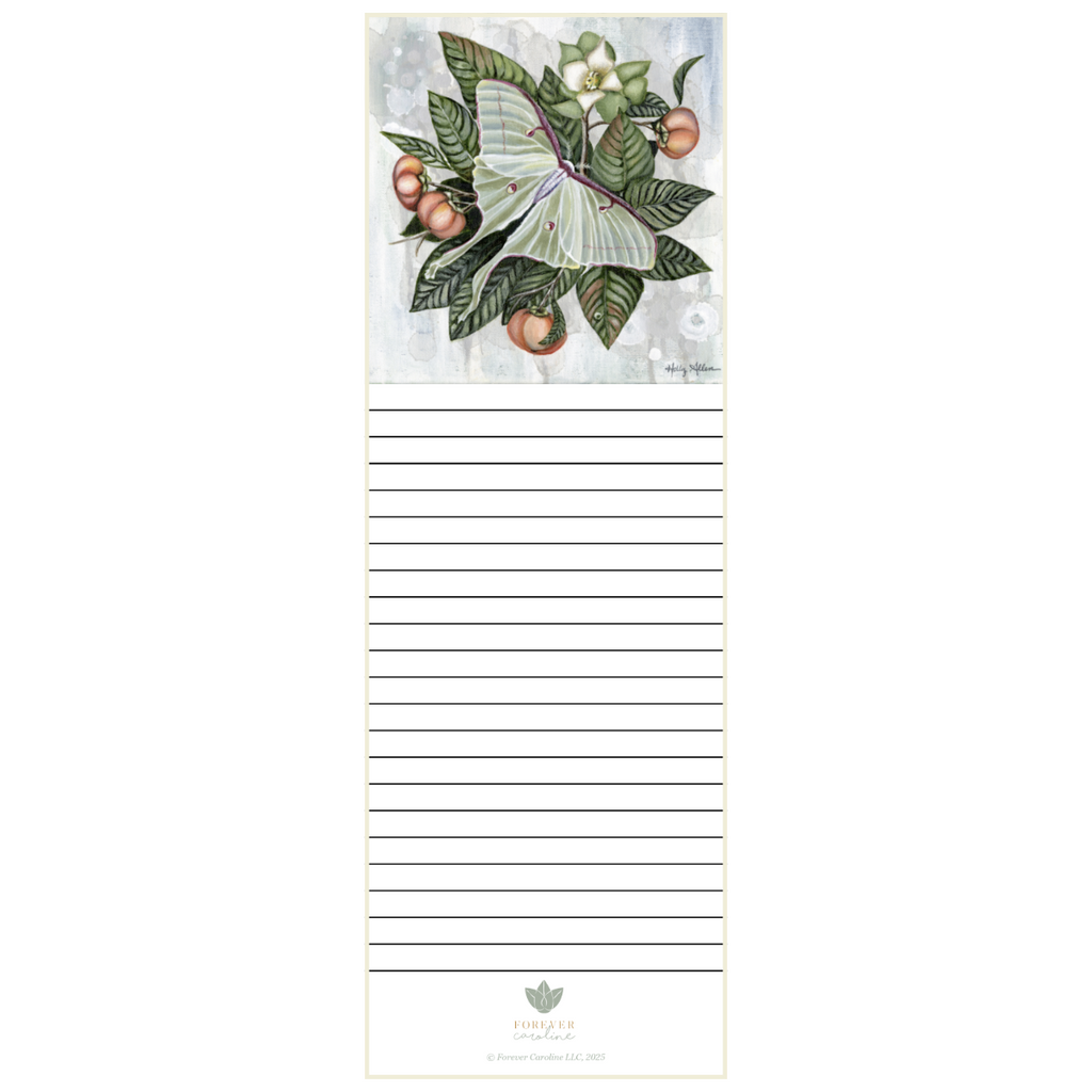 Magnetic Notepad w/ Luna Moth and Persimmon | Pretty Botanical Memo Pad