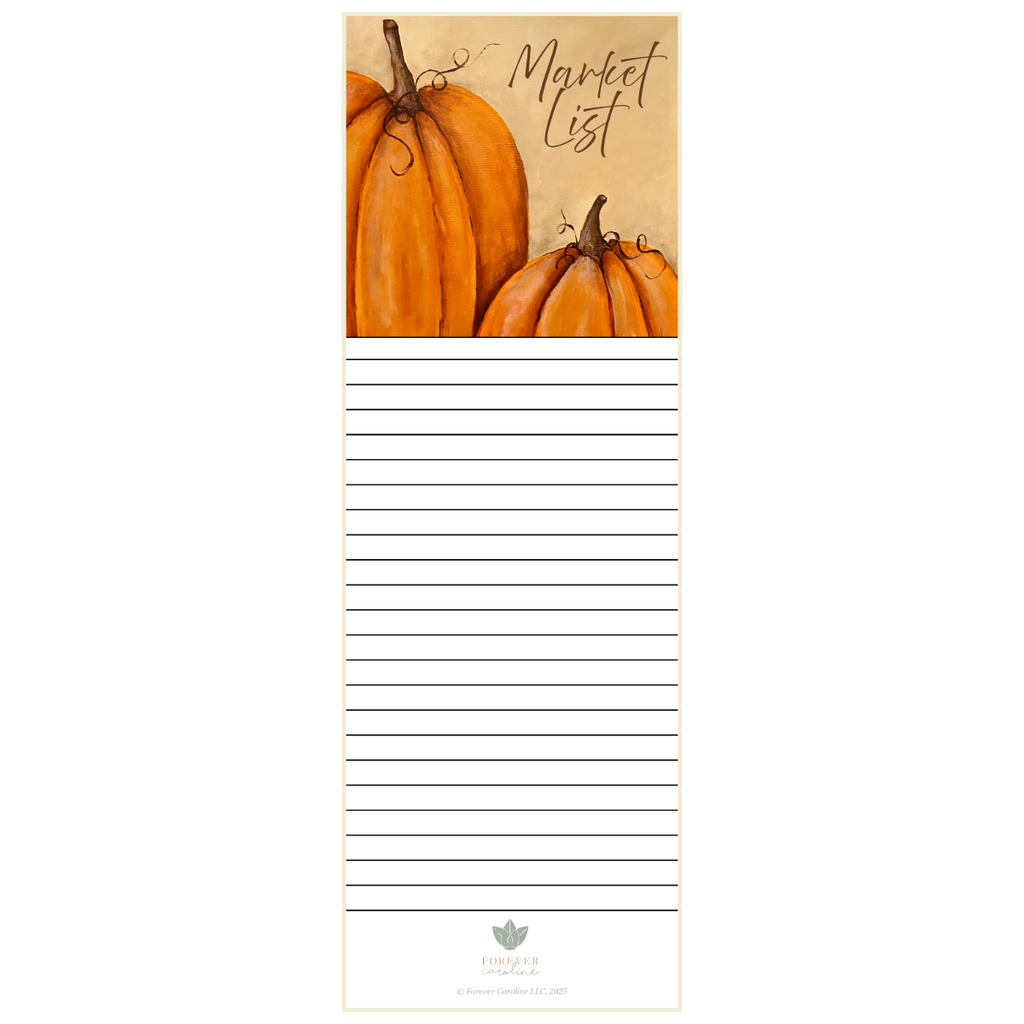 Magnetic Notepad w/ Autumn Harvest Pumpkin Artwork | Pretty Fall Memo Pad