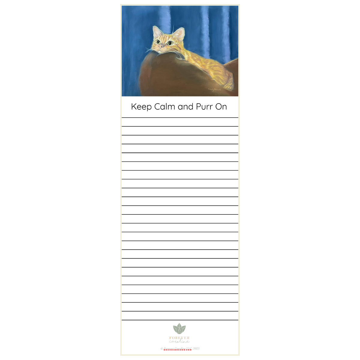 Magnetic Notepad w/ Orange Cat Art and "Keep Calm and Purr On" Message