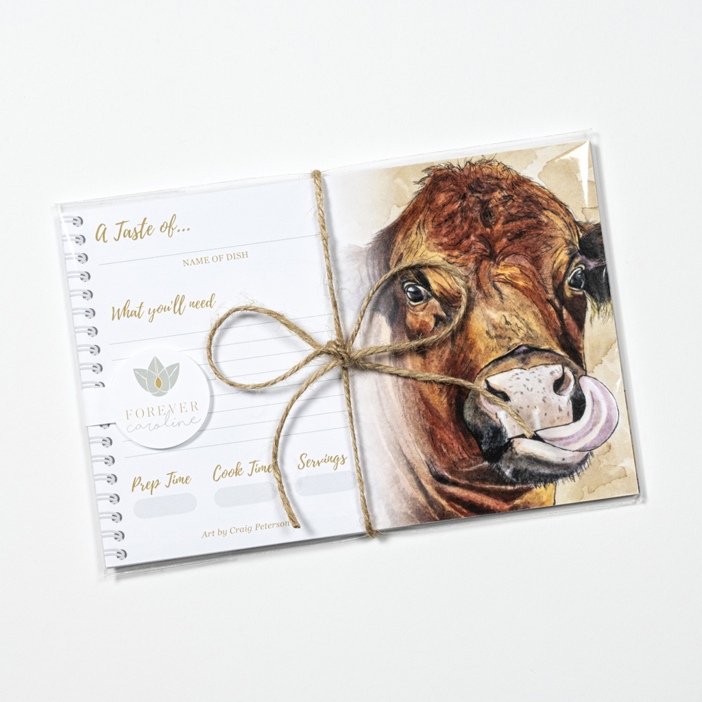 Recipe Cards Gift Set w/ Whimsical Cow Artwork | 10, 20 or 50 Cards