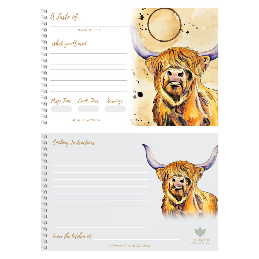 Recipe Cards Gift Set w/ Highland Cow Art | 10, 20 or 50 Cards