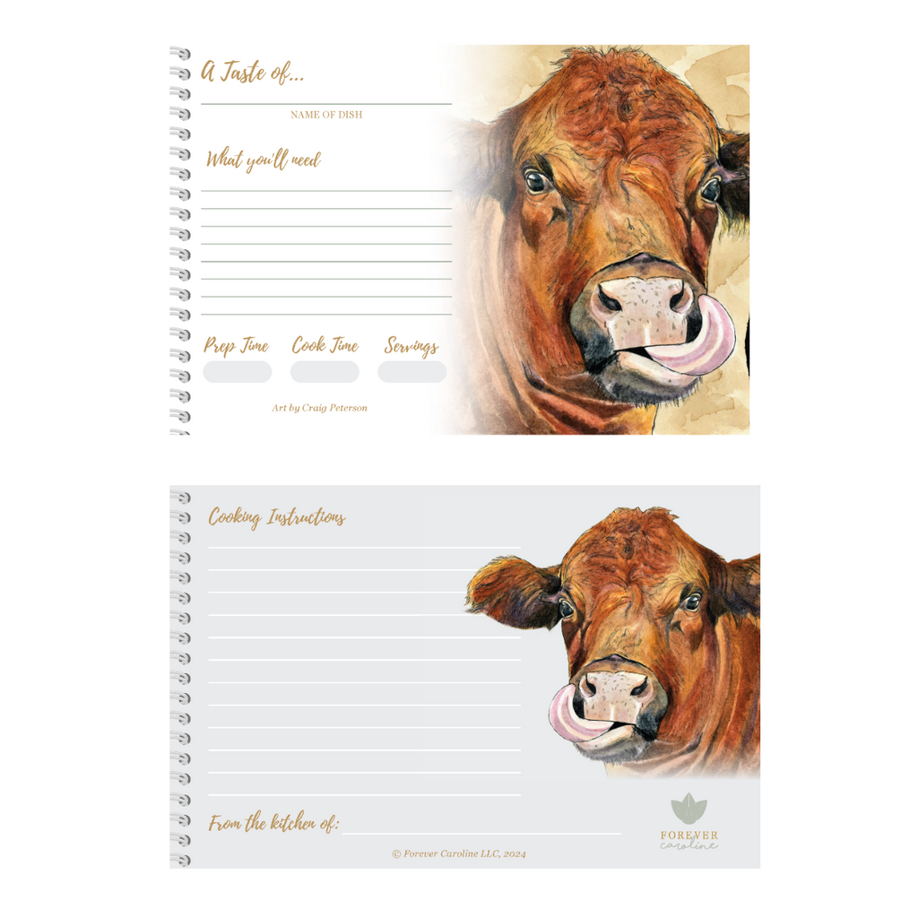Recipe Cards Gift Set w/ Whimsical Cow Artwork | 10, 20 or 50 Cards