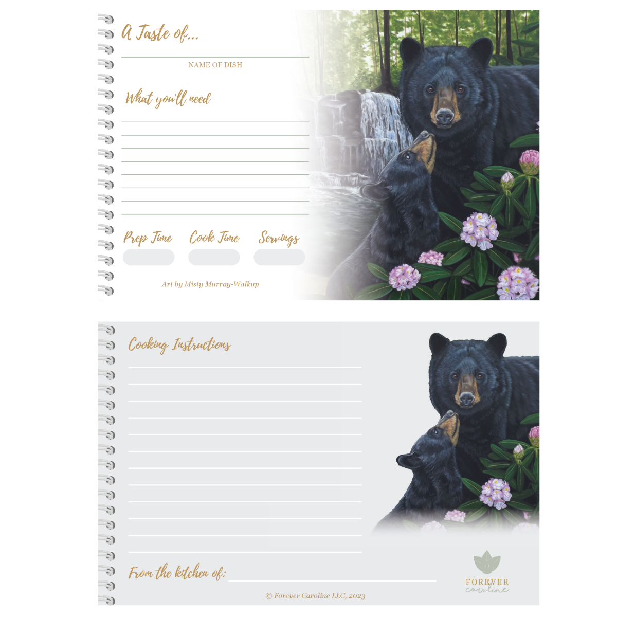 Recipe Cards Gift Set w/ Black Bear Artwork | 10, 20 or 50 Cards