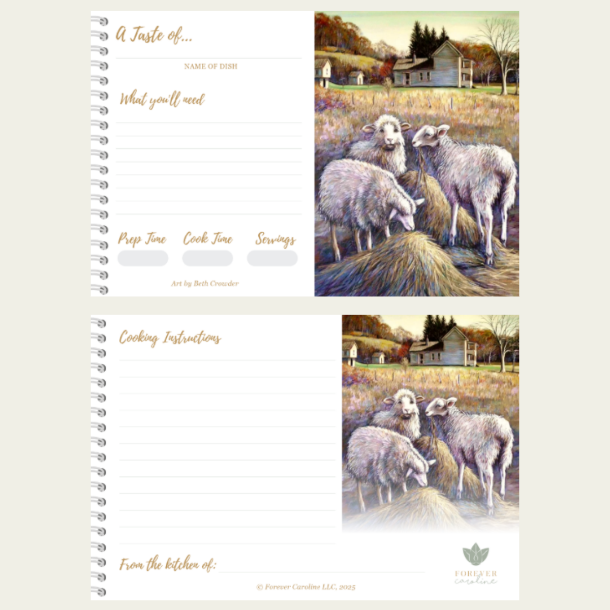 Recipe Cards Gift Set w/ Farmhouse Sheep Artwork | 10, 20 or 50 Cards