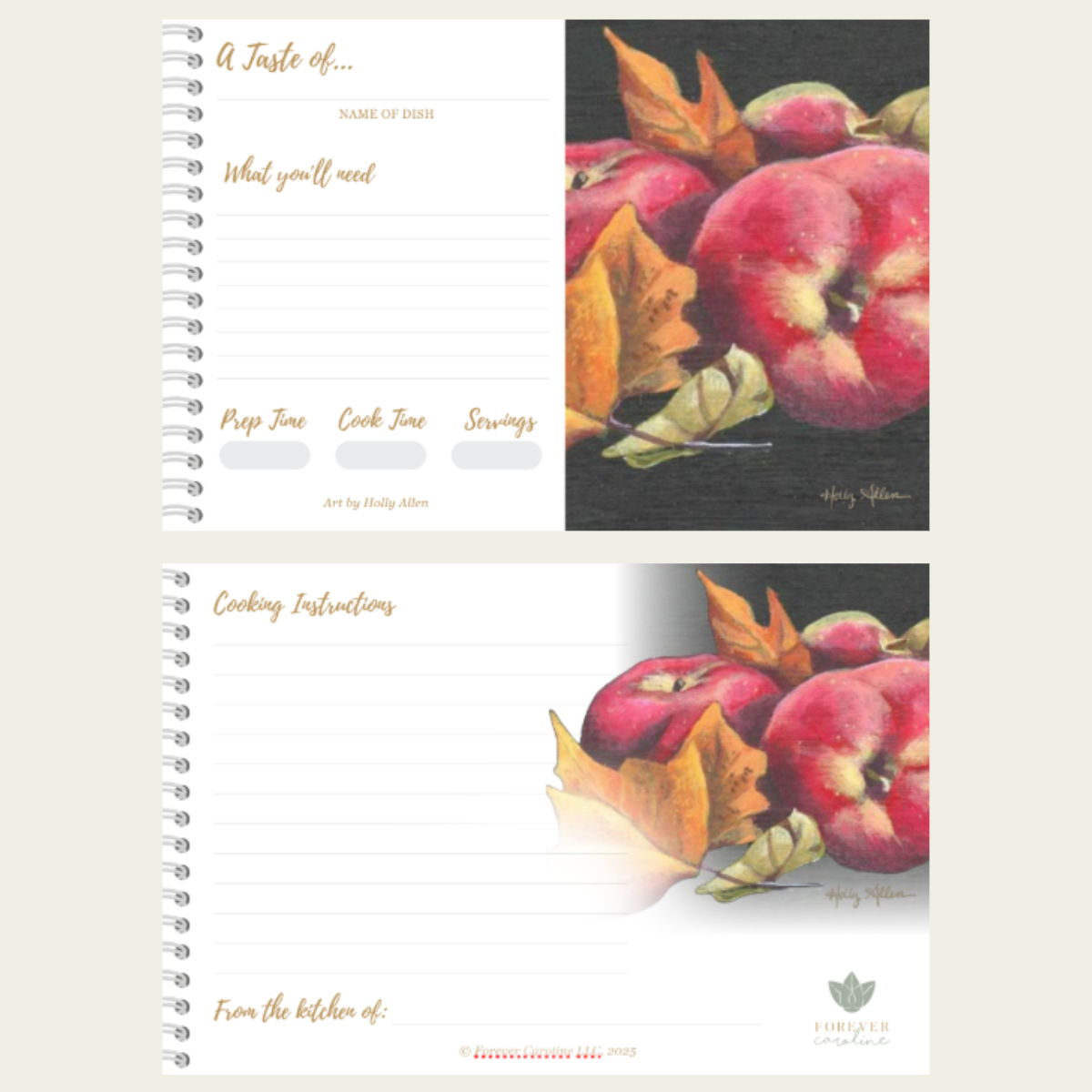 Recipe Cards Gift Set w/ Fall Apple Recipe Card Gift Set | 10, 20 or 50 Cards