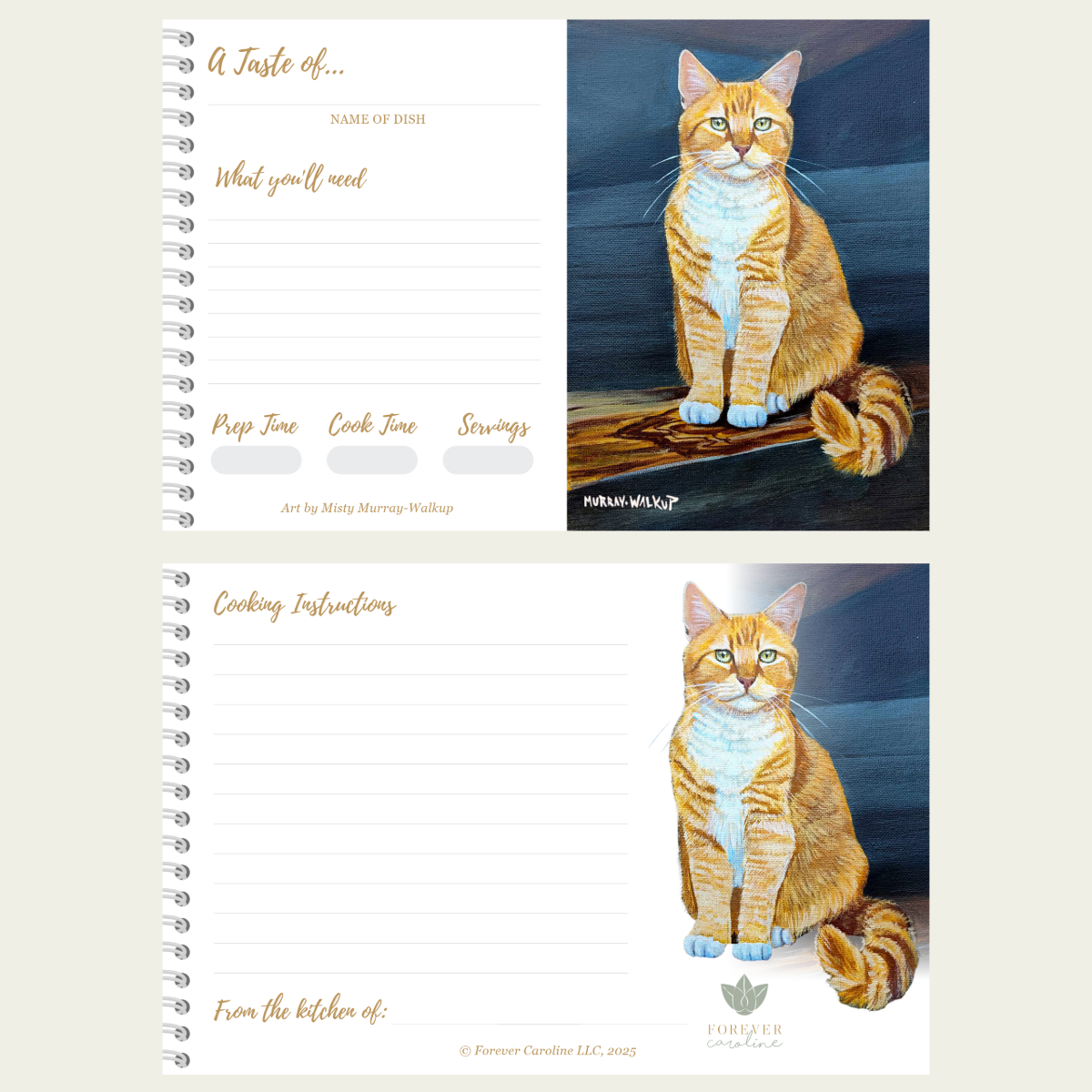 Recipe Cards Gift Set w/ Orange Cat Artwork | 10, 20 or 50 Cards | Fun Kitchen Decor