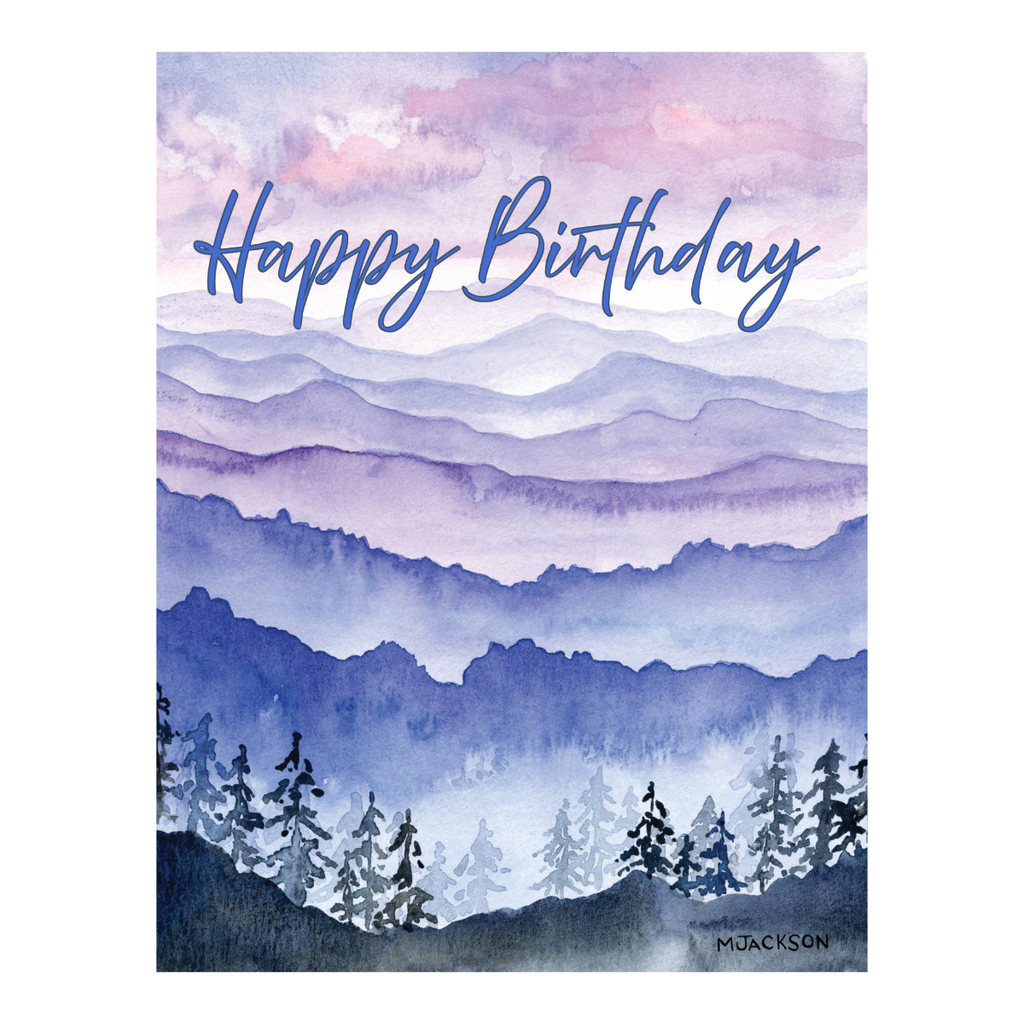 Watercolor Mountain Landscape Happy Birthday Greeting Card