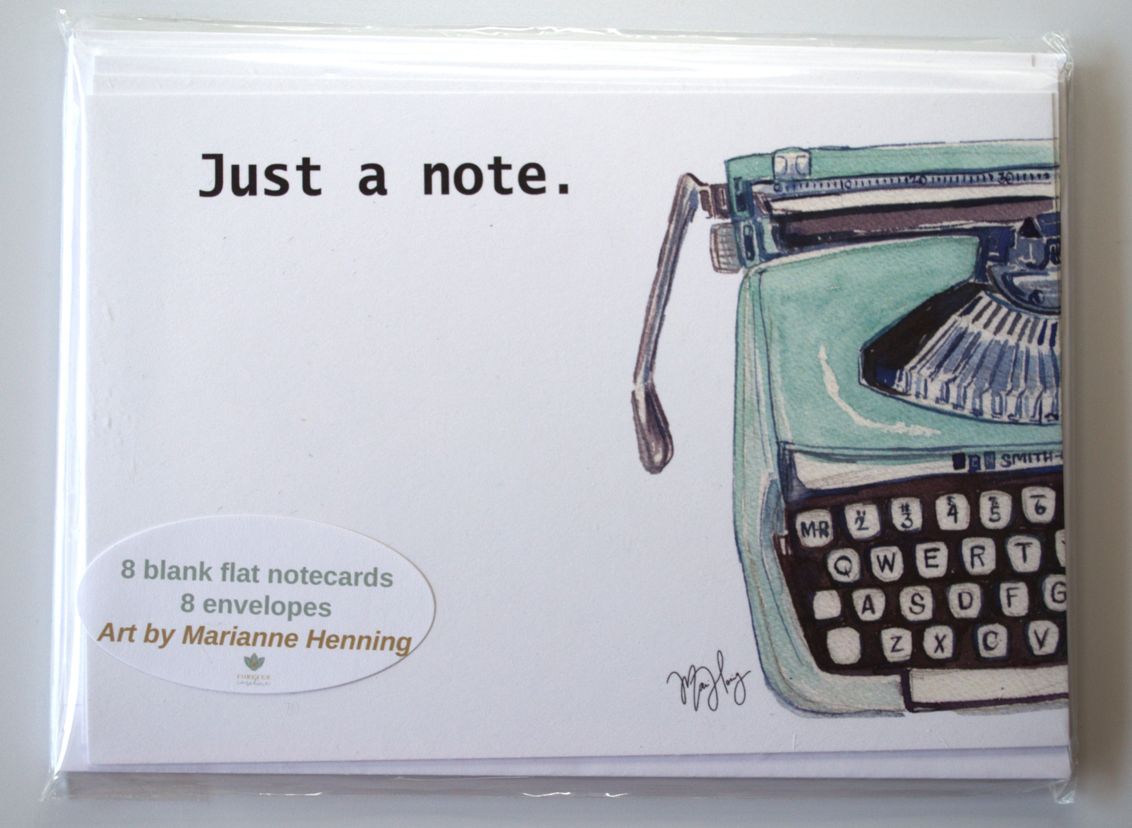 Flat Note Cards with Vintage Typewriter Art | Set of 8 Cards & Envelopes